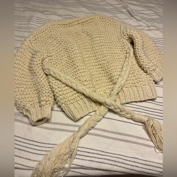 Anthropologie Chunky Knit Cardigan Coxy Natural ONE SIZE Ivory Belted - Picture 13 of 14